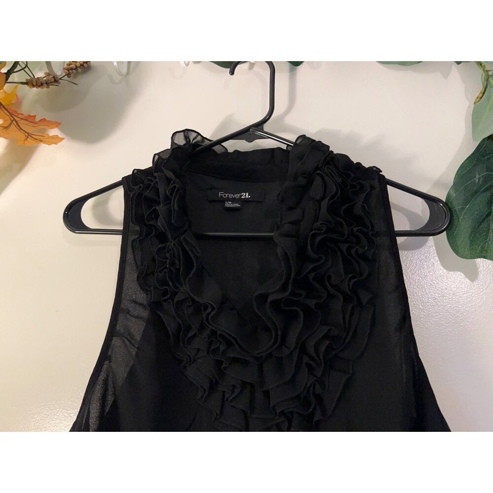 Ruffle Lightweight Blouse~ Women’s~ Chiffon Tank Top Coquette Y2K Size L - Picture 5 of 12